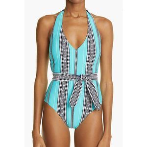 Lemlem Luchia Deep V One Piece Swimsuit Turquoise Size S